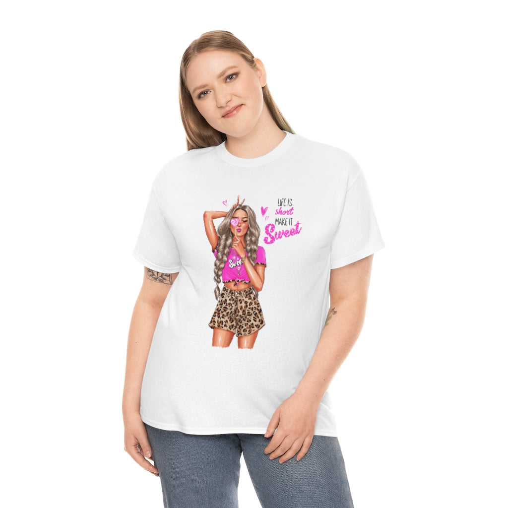 Life is Short Make it Sweet Blond Hair Unisex Heavy Cotton Tee