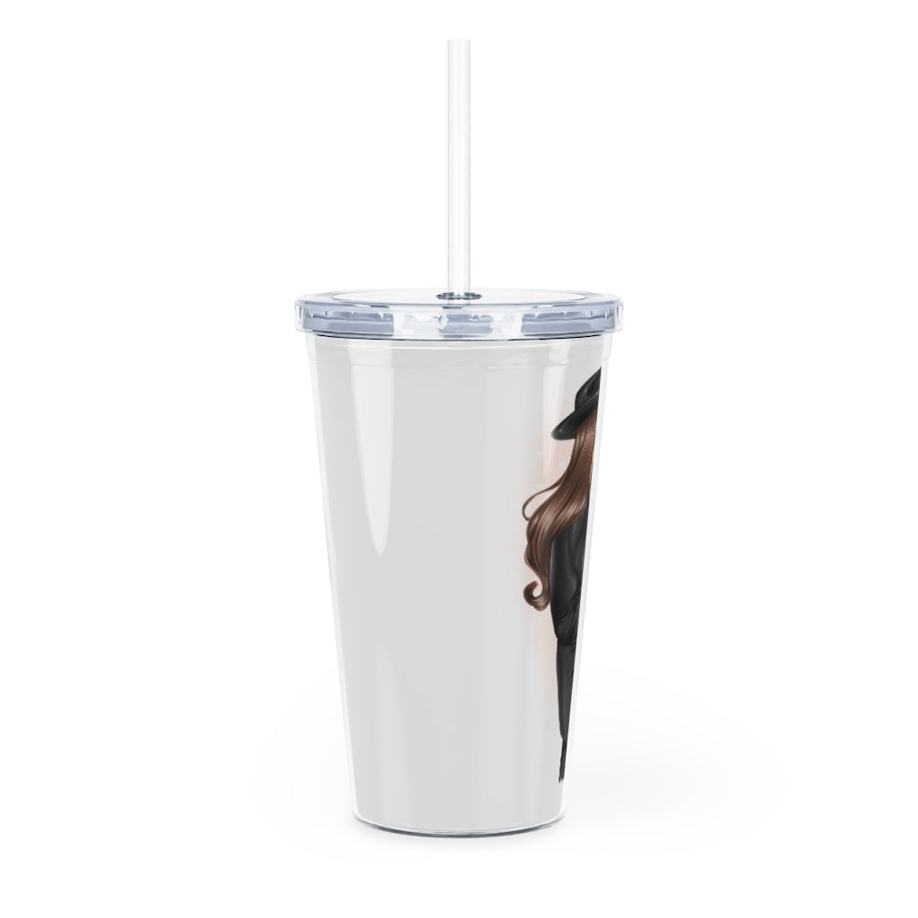 Girl Boss Brown Hair Plastic Tumbler with Straw