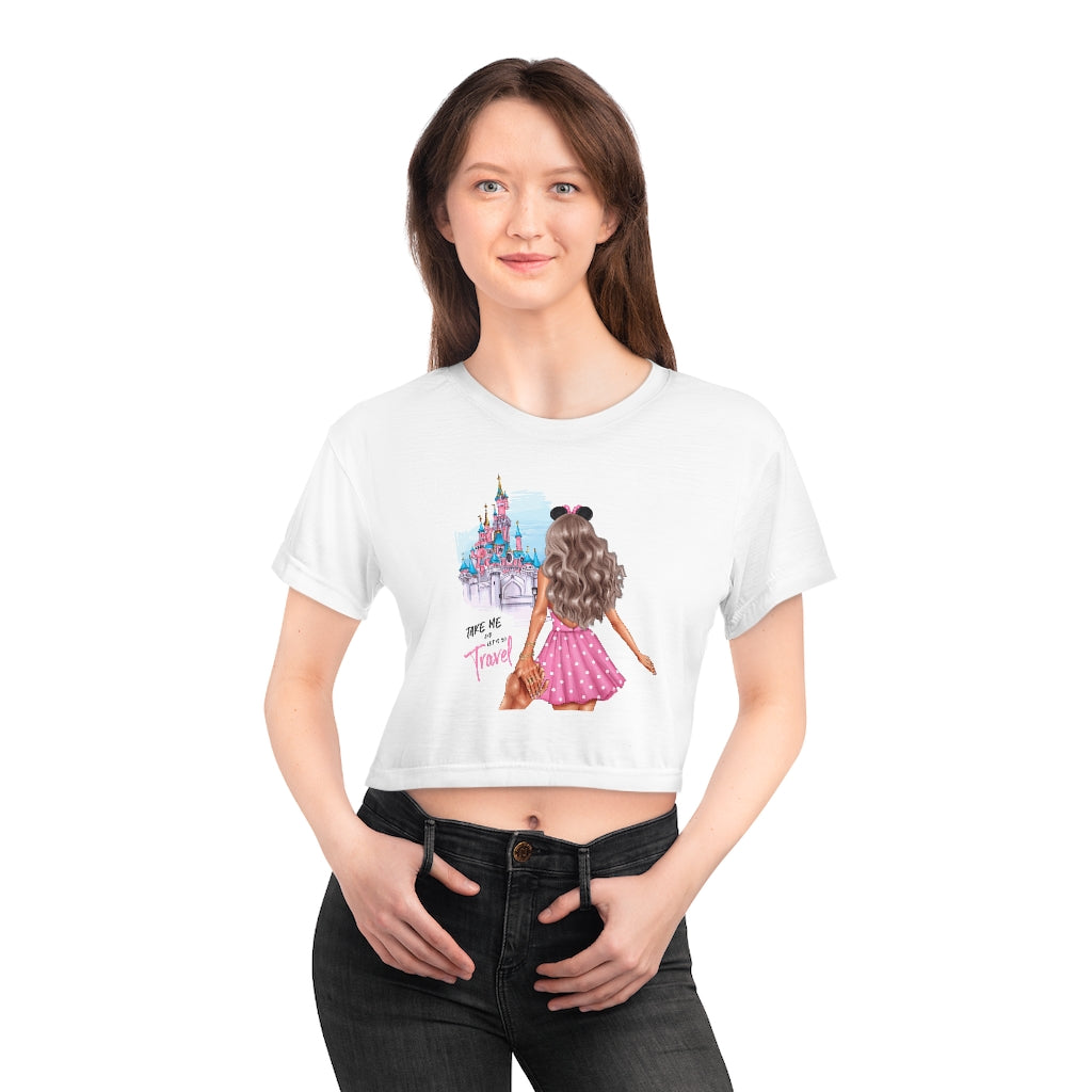 Take me and Let's go Travel Blond Hair Crop Tee