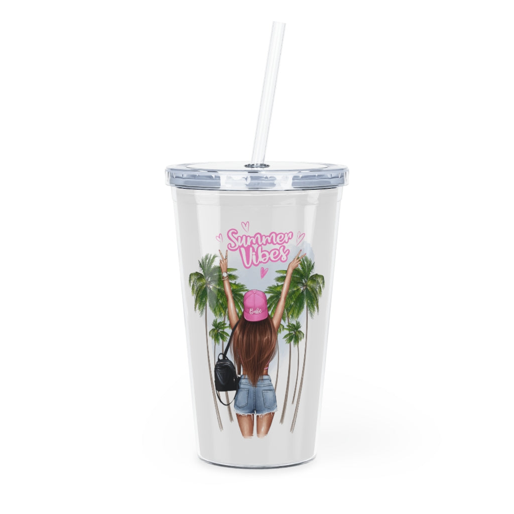 Summer Vibes Red Hair Plastic Tumbler with Straw