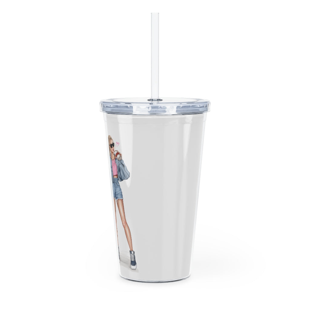 Live Love Travel Blond Hair Plastic Tumbler with Straw
