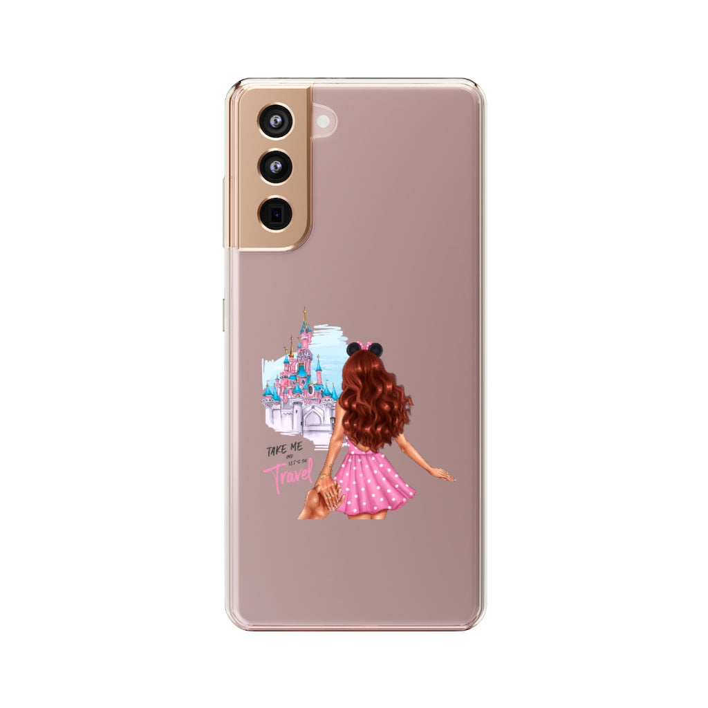 Take me and Let's go Travel Red Hair Clear Case