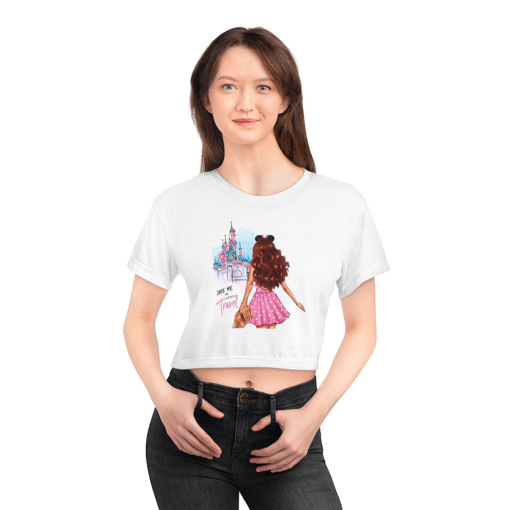Take me and Let's go Travel Red Hair Crop Tee