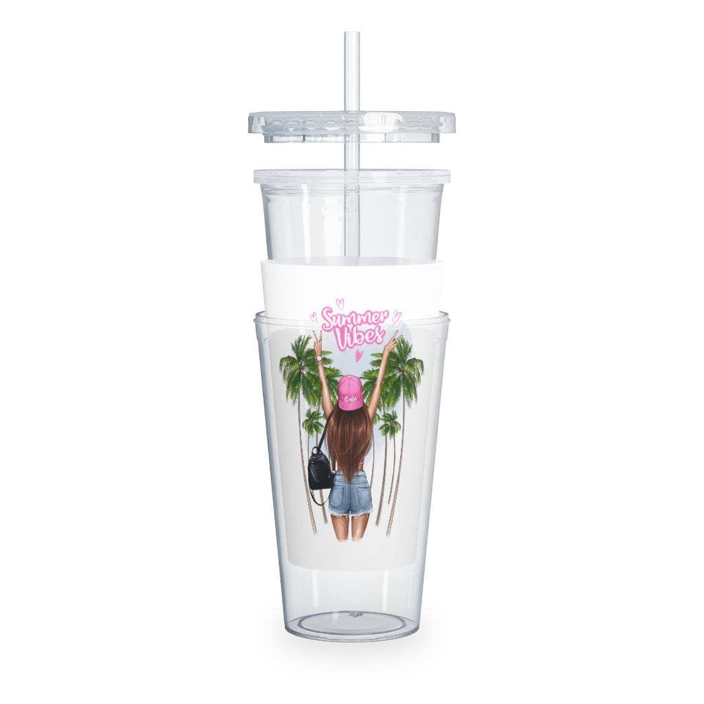 Summer Vibes Red Hair Plastic Tumbler with Straw