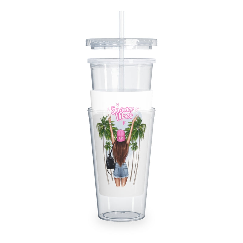 Summer Vibes Red Hair Plastic Tumbler with Straw