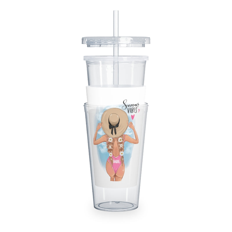 Summer Vibes Blond Hair Plastic Tumbler with Straw