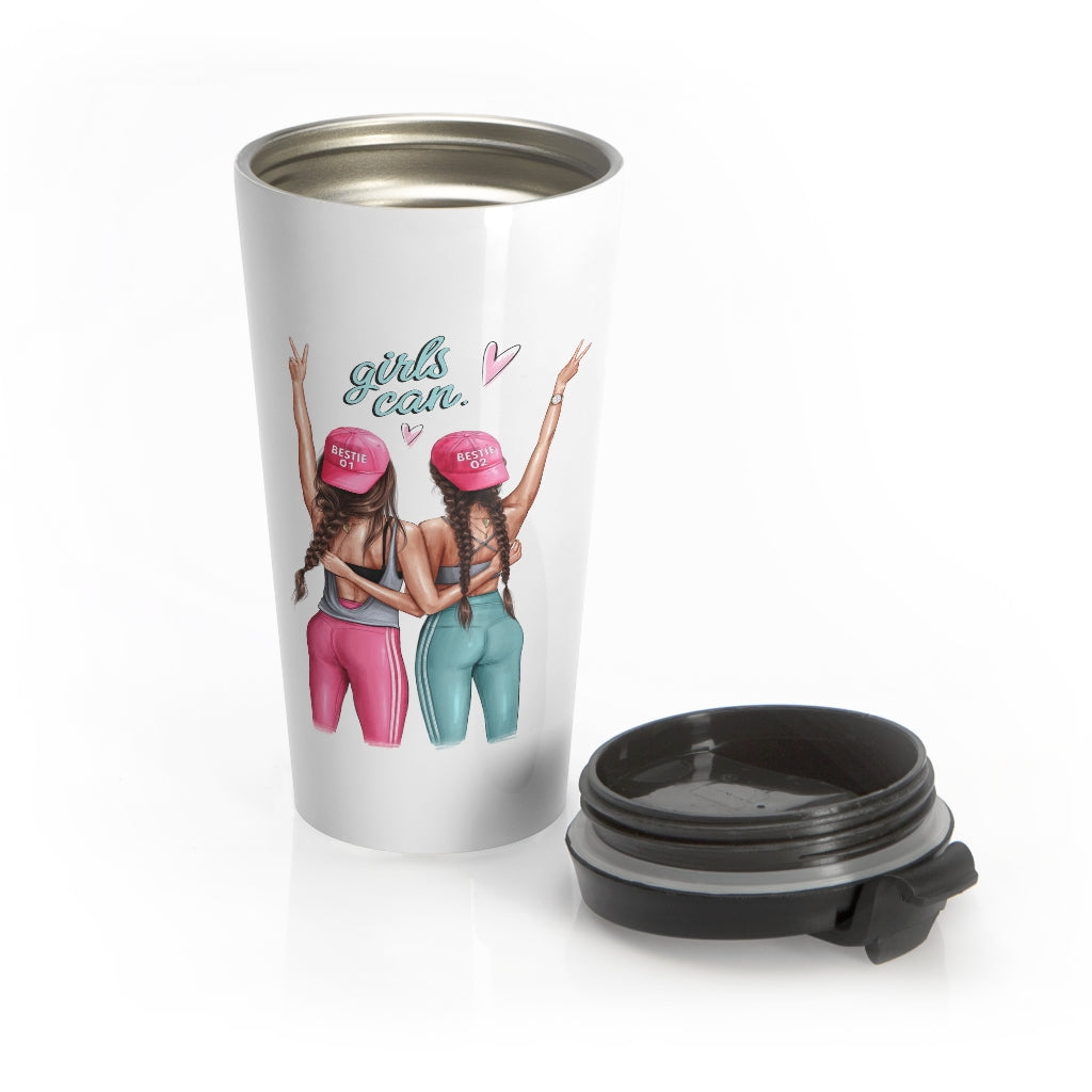Girls Can Brown Hair Stainless Steel Travel Mug