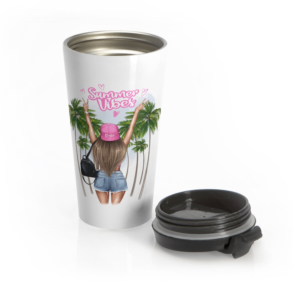 Summer Vibe Blond Hair Stainless Steel Travel Mug