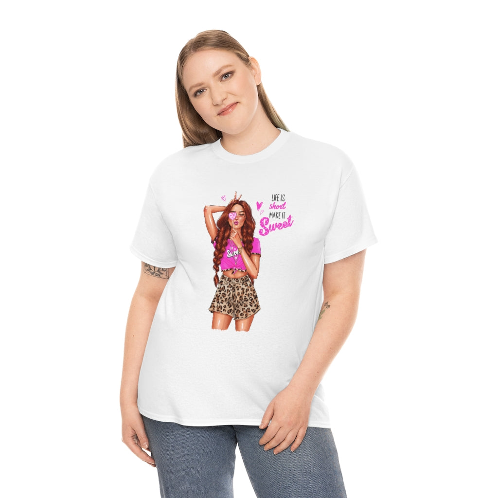 Life is Short Make it Sweet Red Hair Unisex Heavy Cotton Tee
