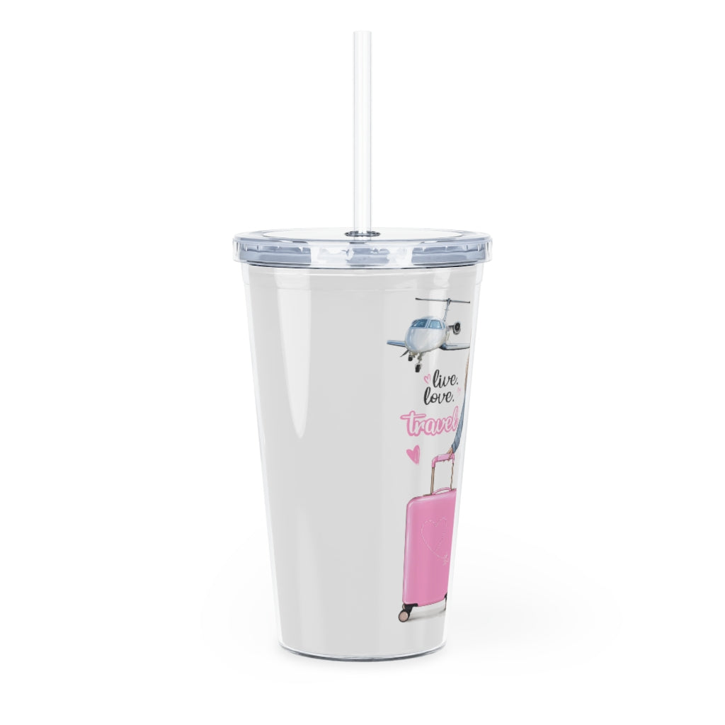 Live Love Travel Blond Hair Plastic Tumbler with Straw