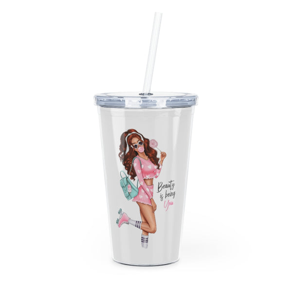 Beauty is Being You Red Hair Plastic Tumbler with Straw