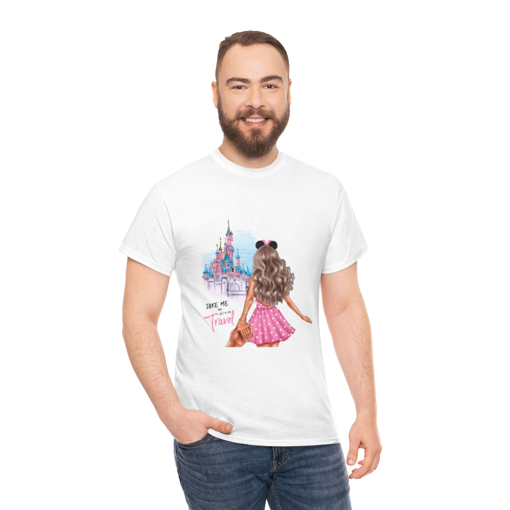 Take me and Let's go Travel Blond Hair Unisex Cotton Tee