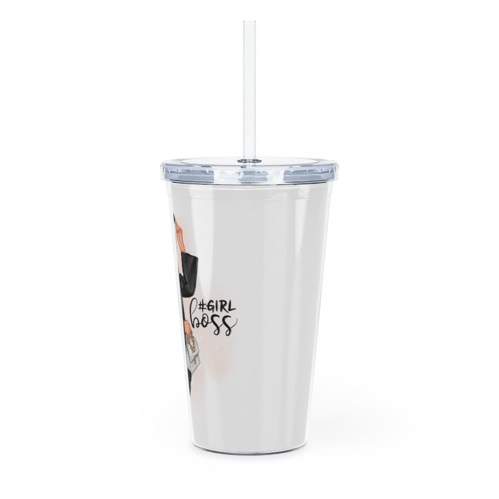 Girl boss Blond Hair Plastic Tumbler with Straw