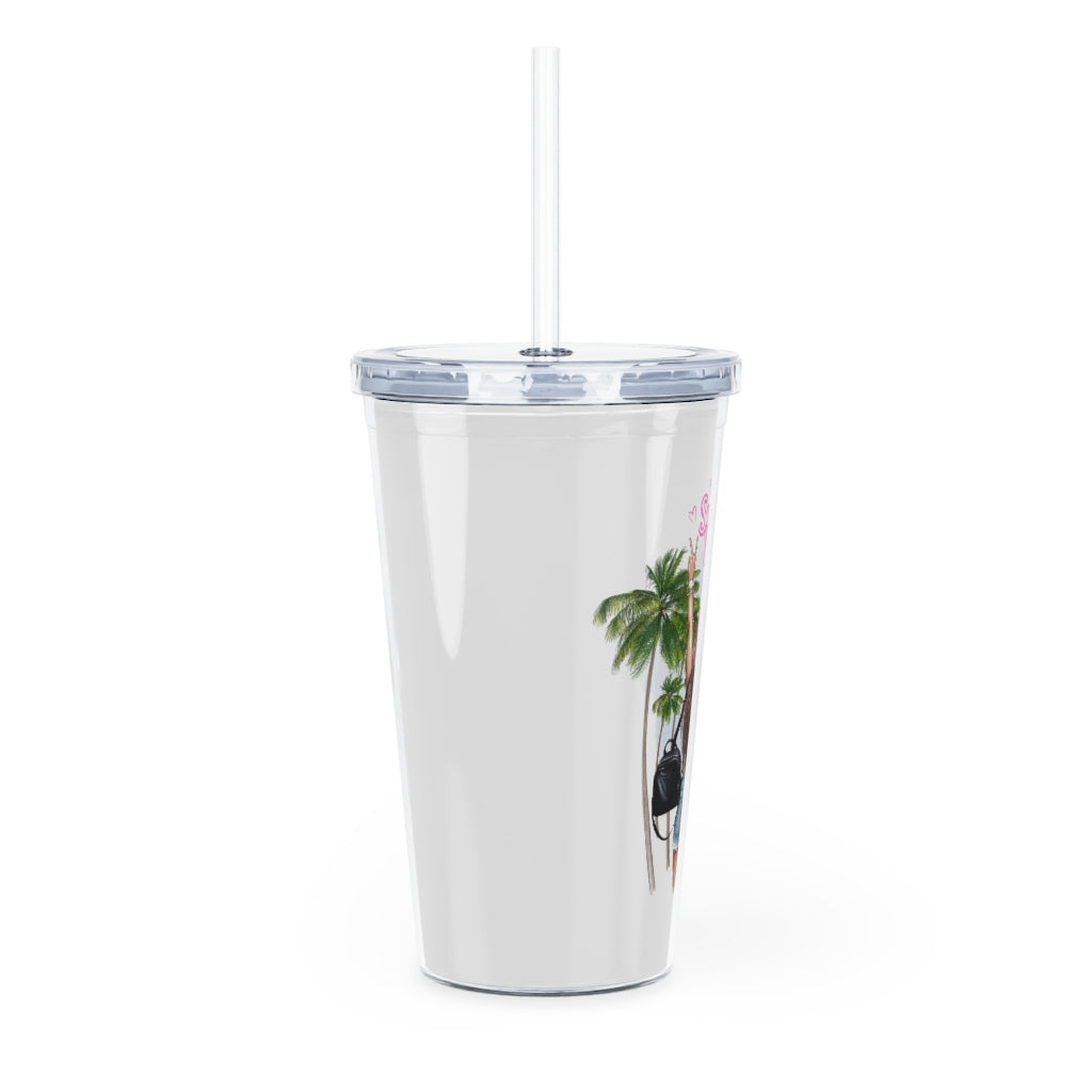 Summer Vibes Brown Hair Plastic Tumbler with Straw