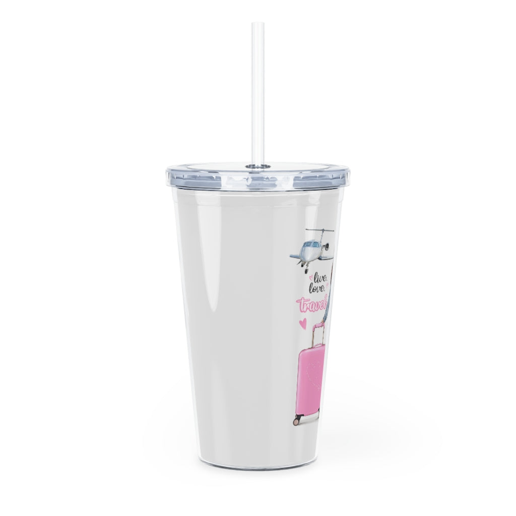 Live Love Travel Red Hair Plastic Tumbler with Straw